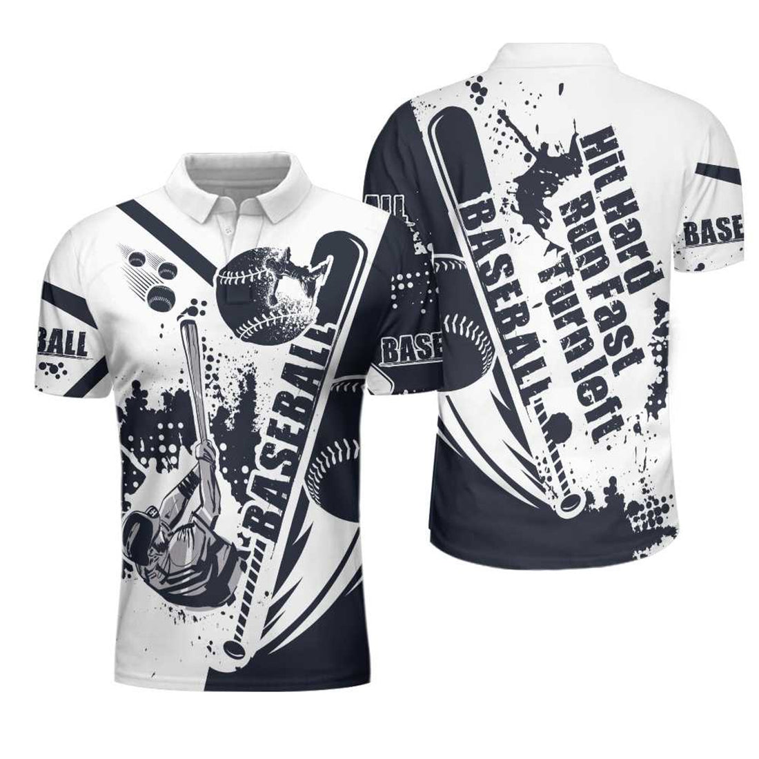 Baseball Lover Hit Hard Run Fast Turn Left Wet Paint Gift Men's Polo Shirt S-5XL