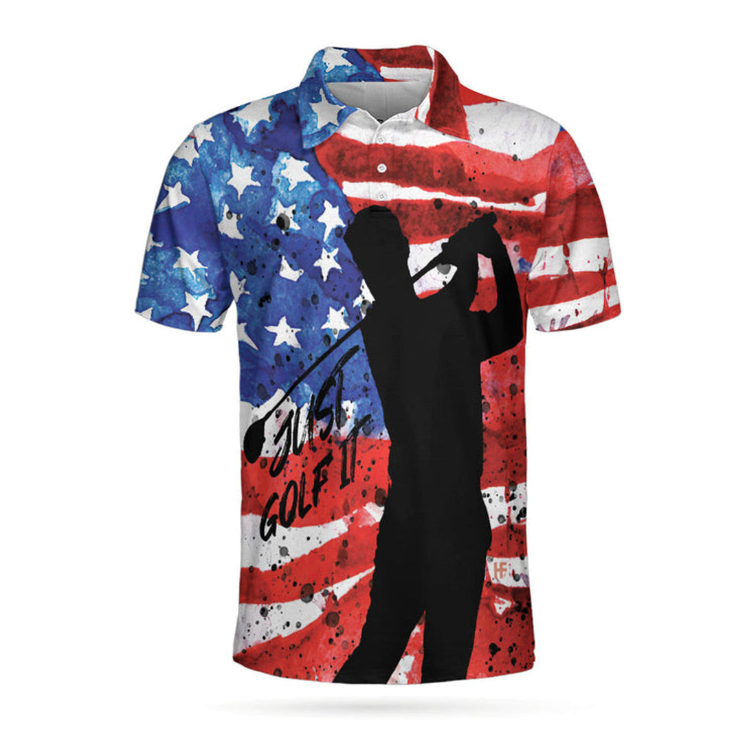 Just Golf It Short Sleeve Patriotic American Flag Men's Polo Shirt S-5XL