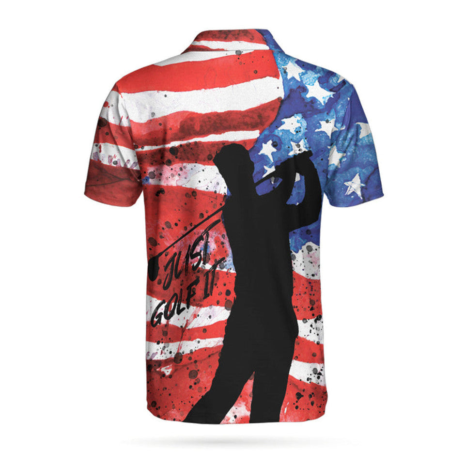Just Golf It Short Sleeve Patriotic American Flag Men's Polo Shirt S-5XL