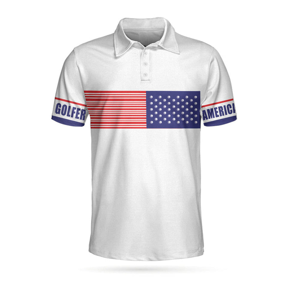 Patriotic American Golfer Polo Shirt Strips Barcode Flag Men's Polo Shirt S-5XL