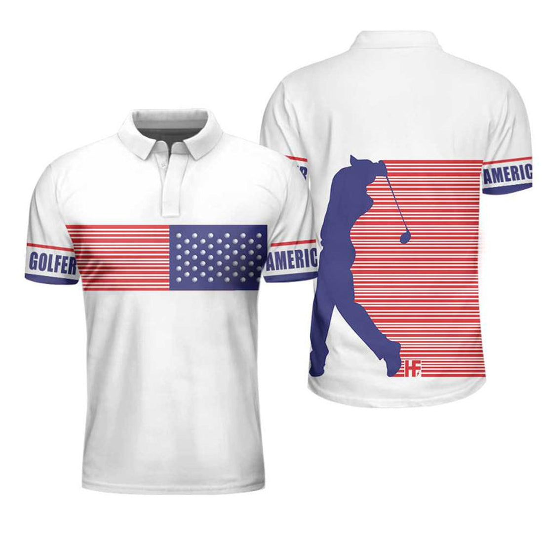 Patriotic American Golfer Polo Shirt Strips Barcode Flag Men's Polo Shirt S-5XL