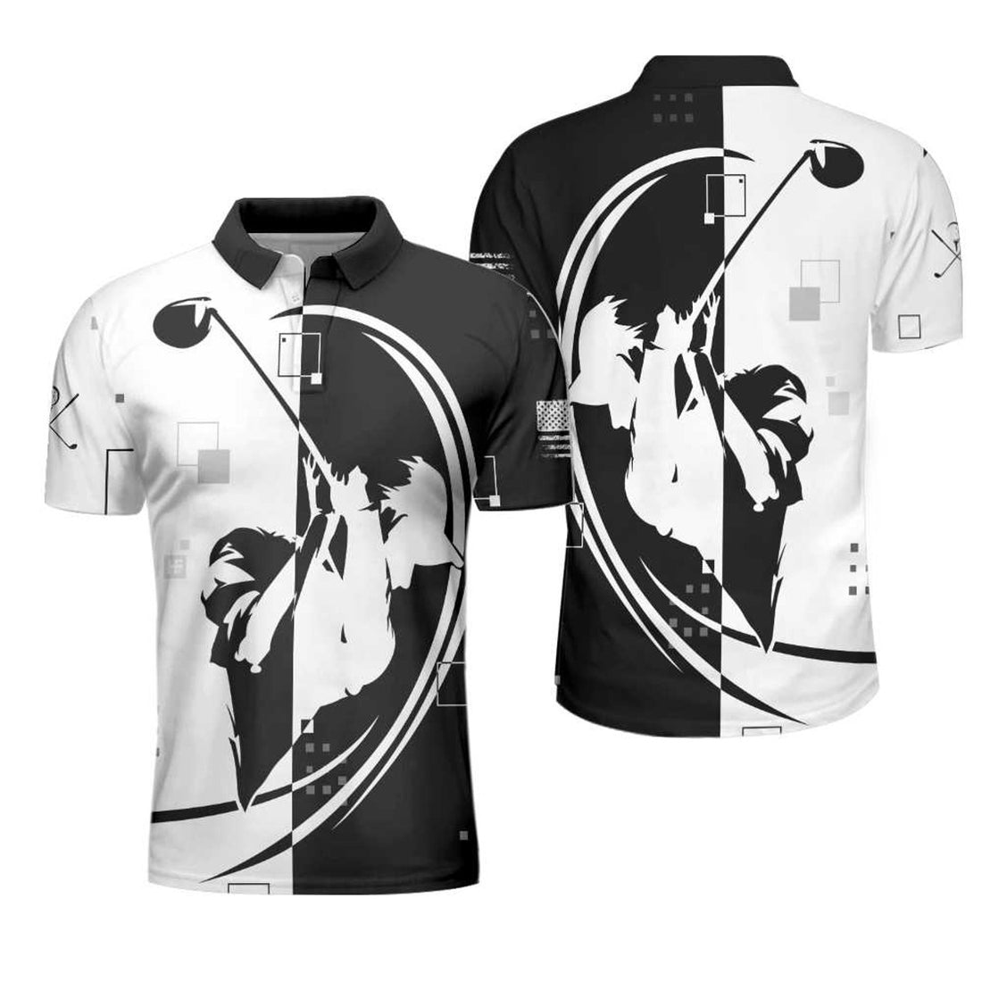 American Golfer Hard Swing US Flag Black White Men's Polo Shirt S-5XL