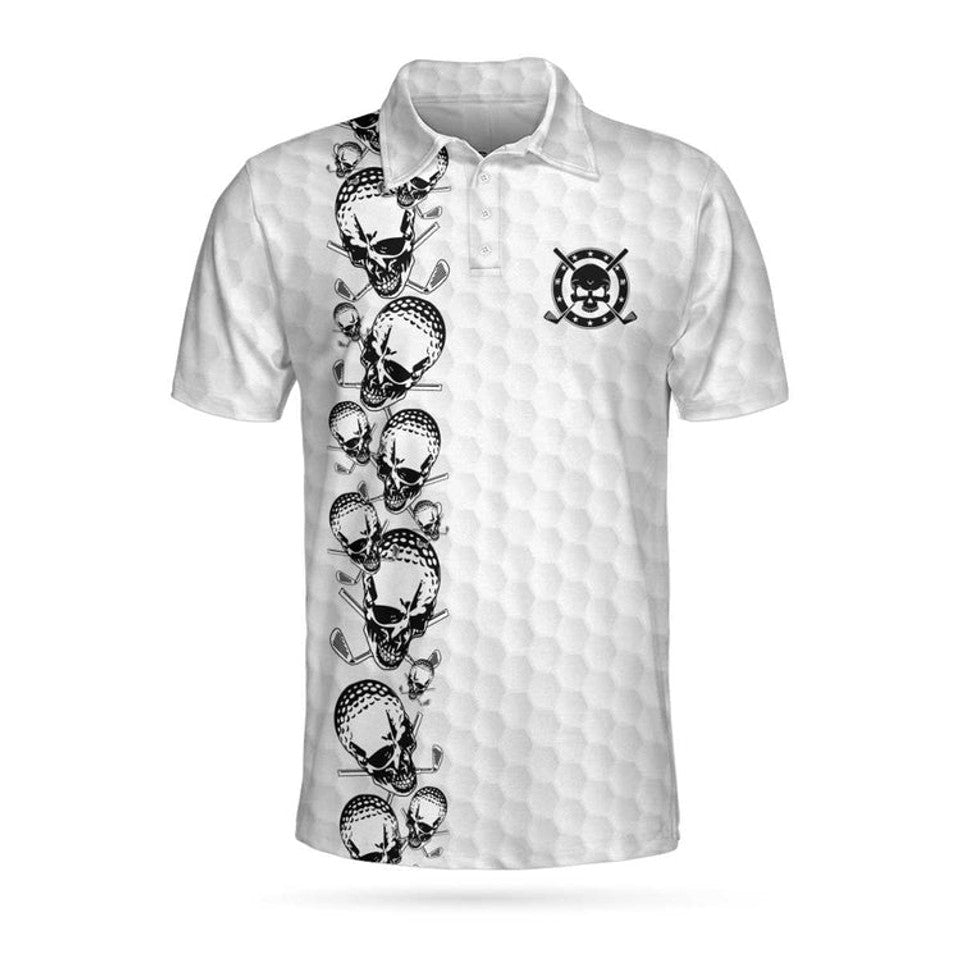 Golfing Skull Golf Ball And Clubs Black And White Pattern Men's Polo Shirt S-5XL