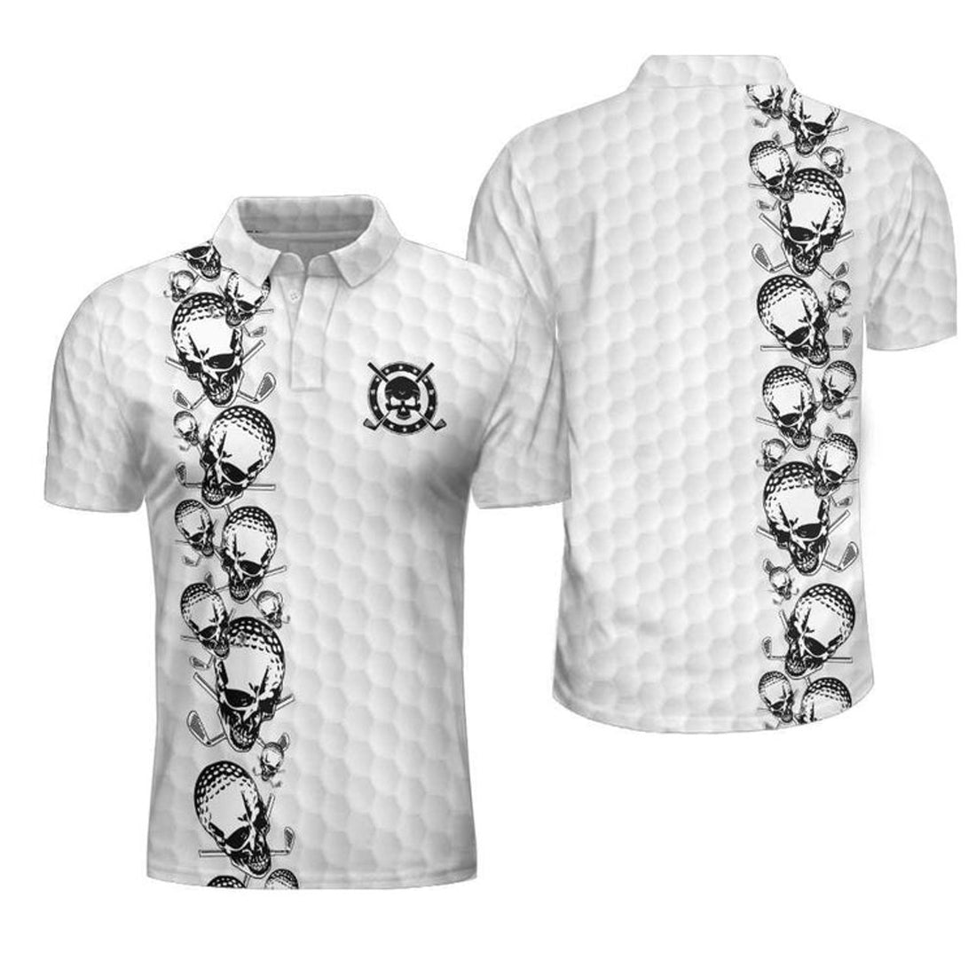 Golfing Skull Golf Ball And Clubs Black And White Pattern Men's Polo Shirt S-5XL