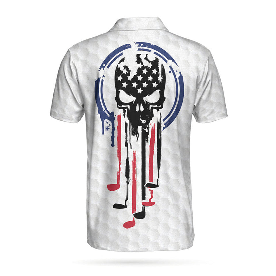 Custom Name American Skull Golf Clubs Wet Paint Flag Men's Polo Shirt S-5XL