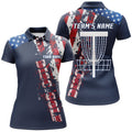 Custom American Flag Women's Disc Golf Polo Blue Navy Women's Polo Shirts S-5XL