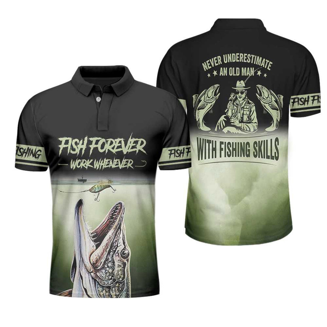 Fishing Forever Work Whenever Never Underestimate An Old Man Men's Polo Shirt