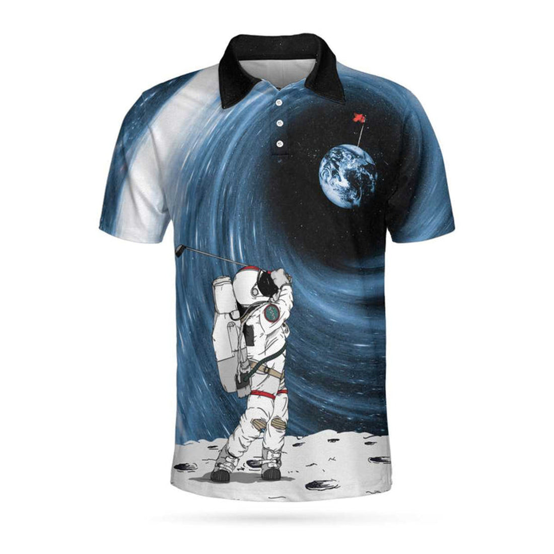 Coolspod Astronaut Golfing Black Golf Shirt Men's Polo Shirt S-5XL