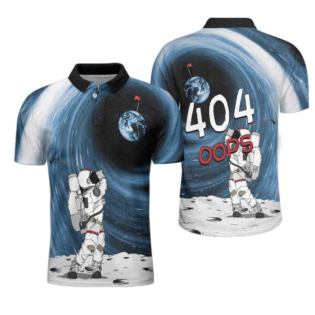 Coolspod Astronaut Golfing Black Golf Shirt Men's Polo Shirt S-5XL