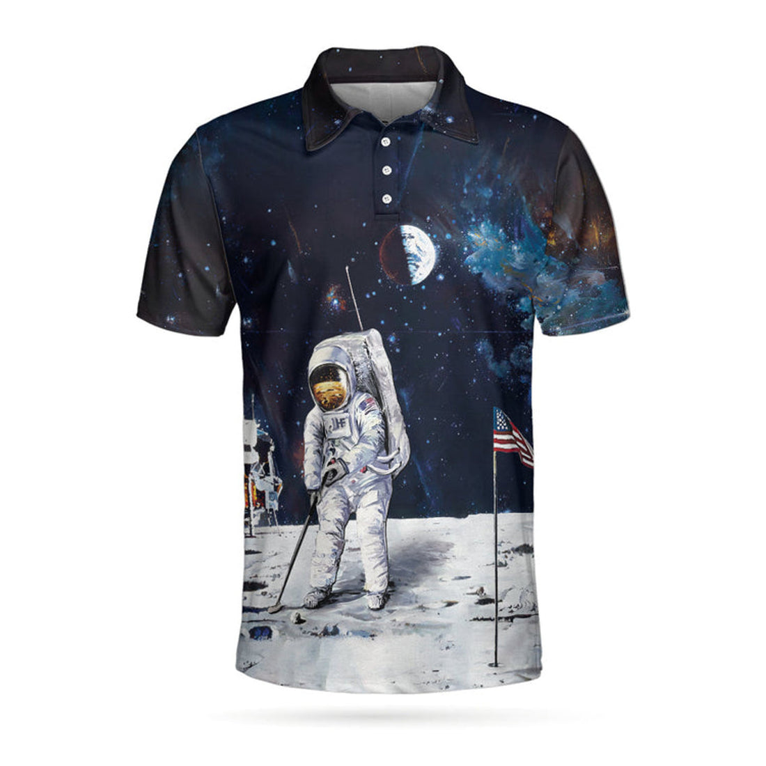 Astronaut Moon American Flag Golf Polo Shirt Men's Polo Shirt S-5XL