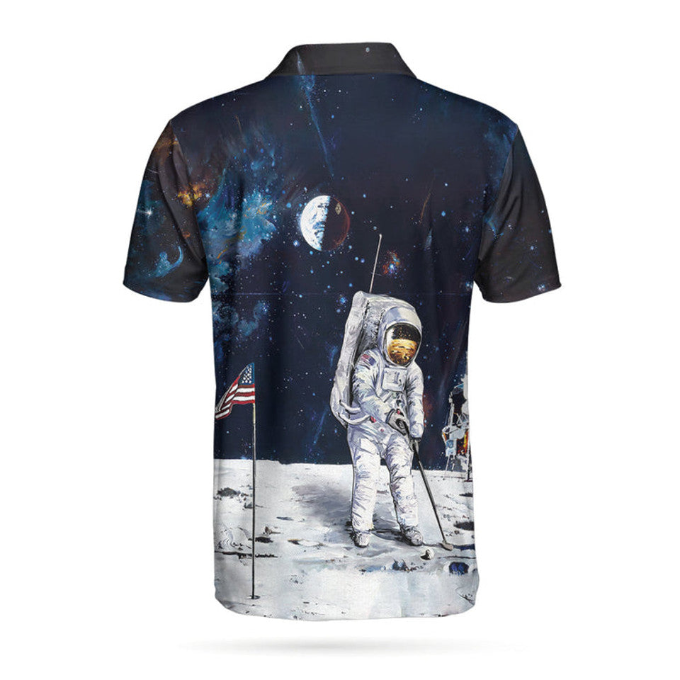 Astronaut Moon American Flag Golf Polo Shirt Men's Polo Shirt S-5XL
