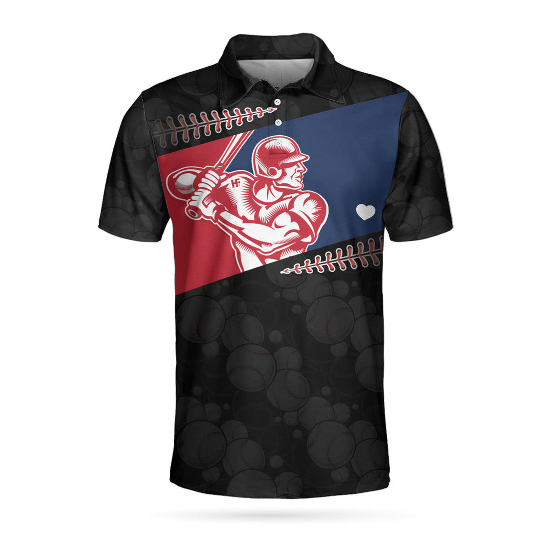 Baseball Player Heart Men's Polo Shirt Black Theme Baseball Pattern Best Gift
