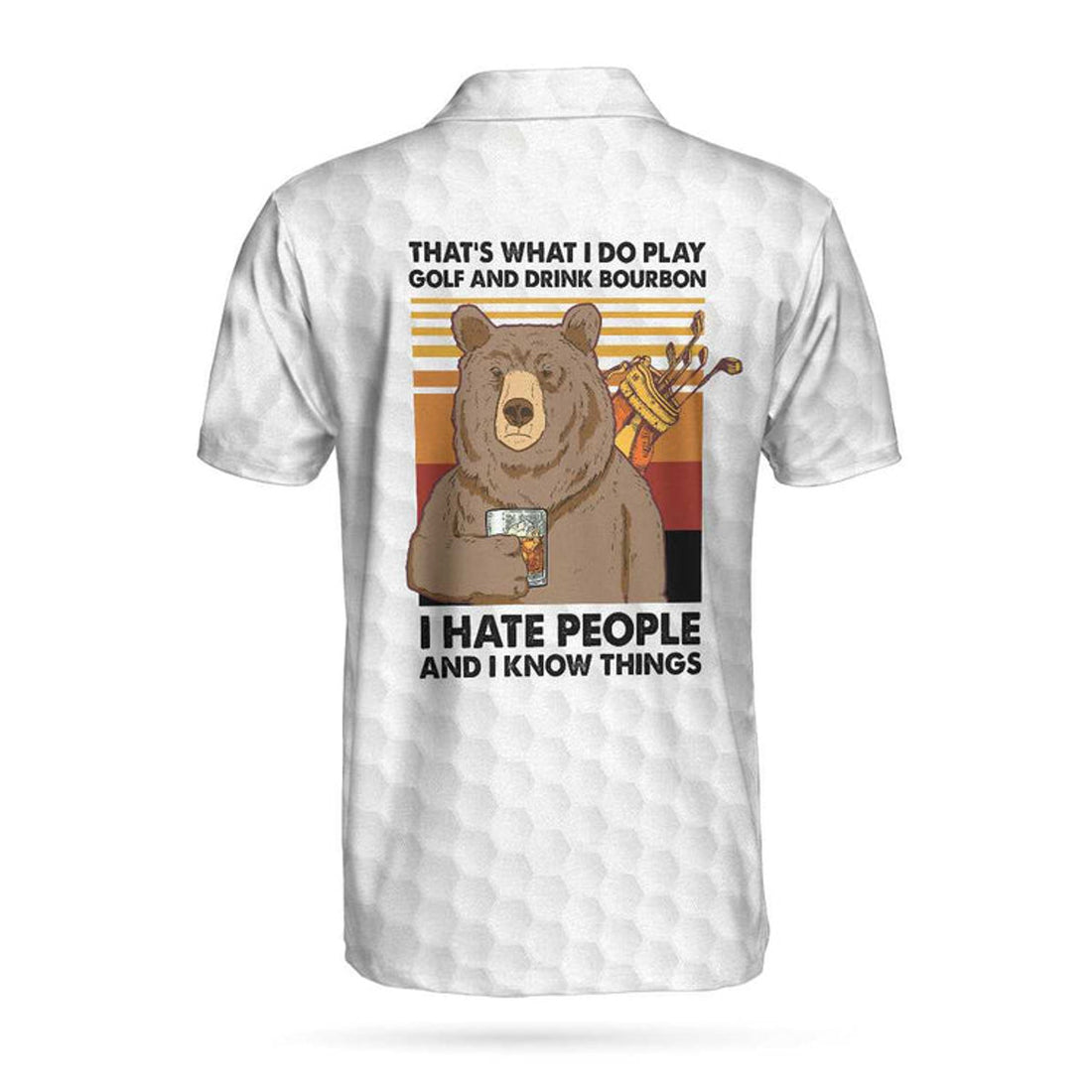 Bear Play Golf And Drink Bourbon White Funny Golf Shirt Men's Polo Shirt S-5XL