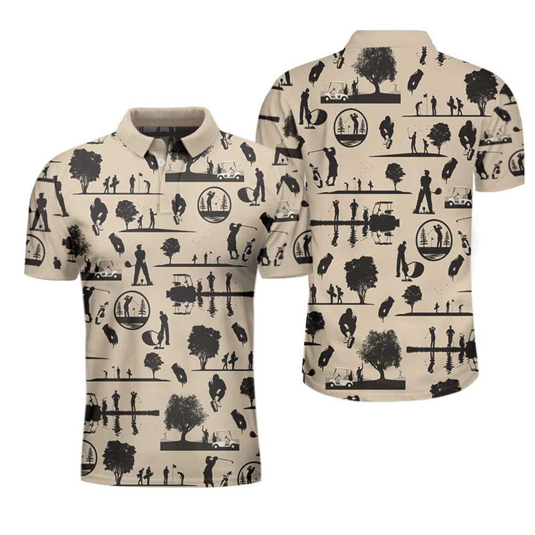 Vintage Silhouette Golfers All Over Print Cream Men's Polo Shirt S-5XL