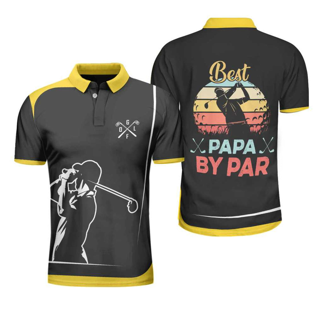 Custom Name Best Papa By Par Golf Lover Vintage Men's Polo Shirt S-5XL