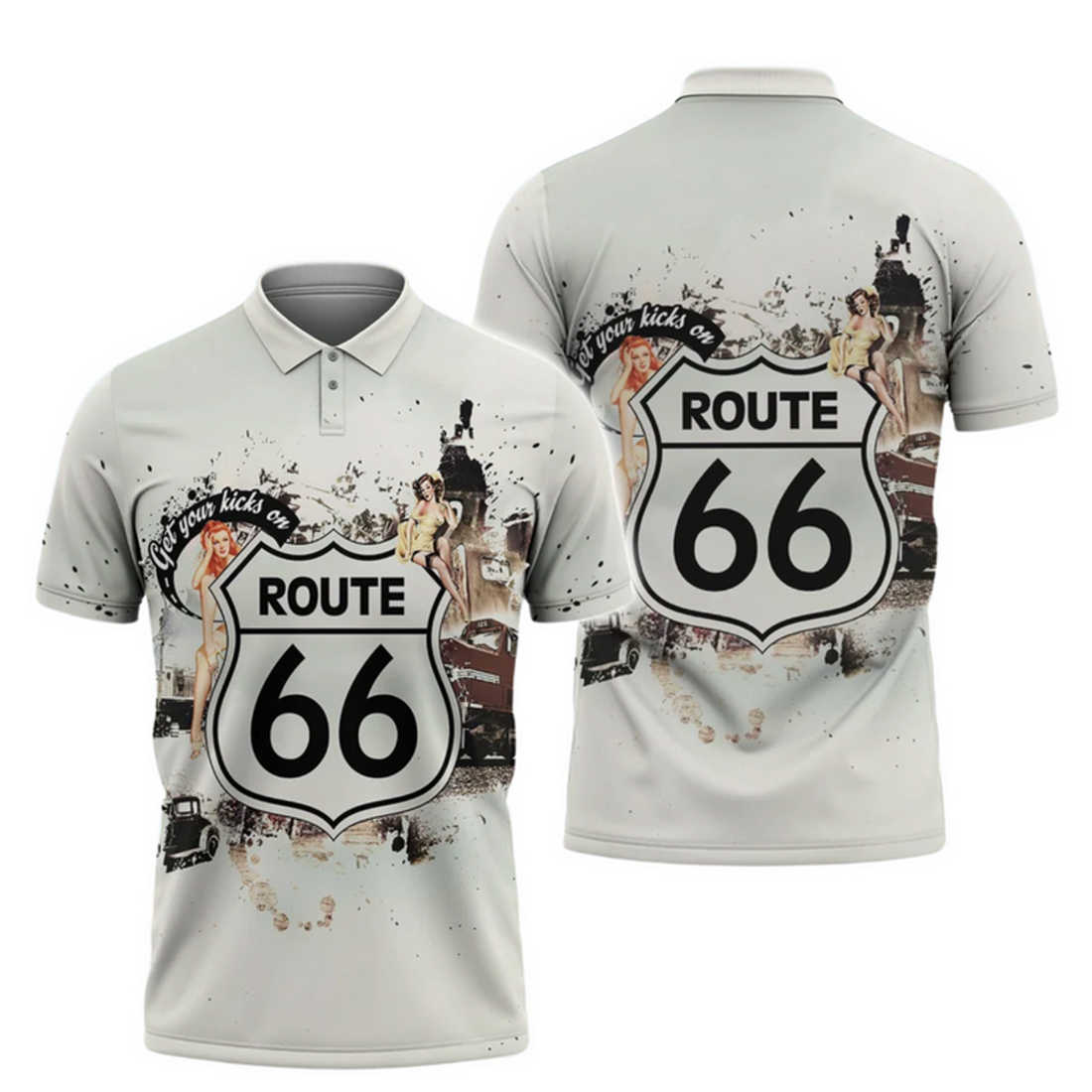 Route 66 Biker Outfit 3D Print Men's Polo Shirt S-5XL