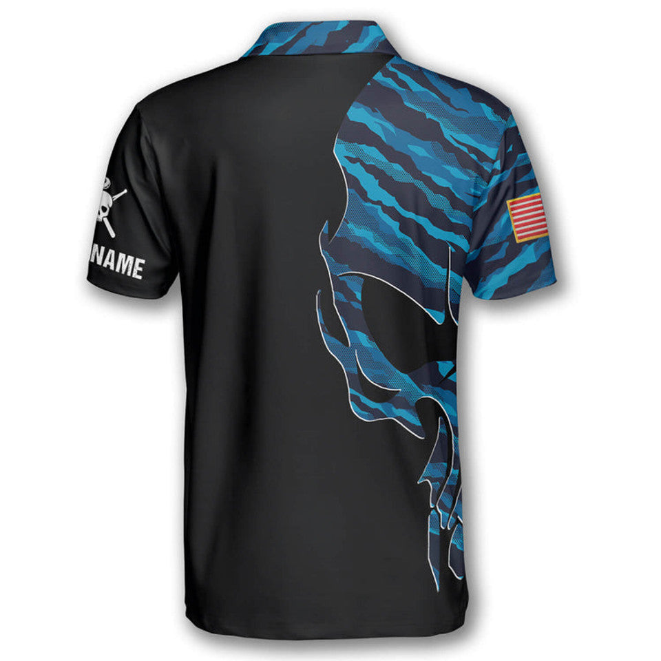 Custom Blue Camouflage Skull Billiard Shirt for Men Men's Polo Shirt S-5XL