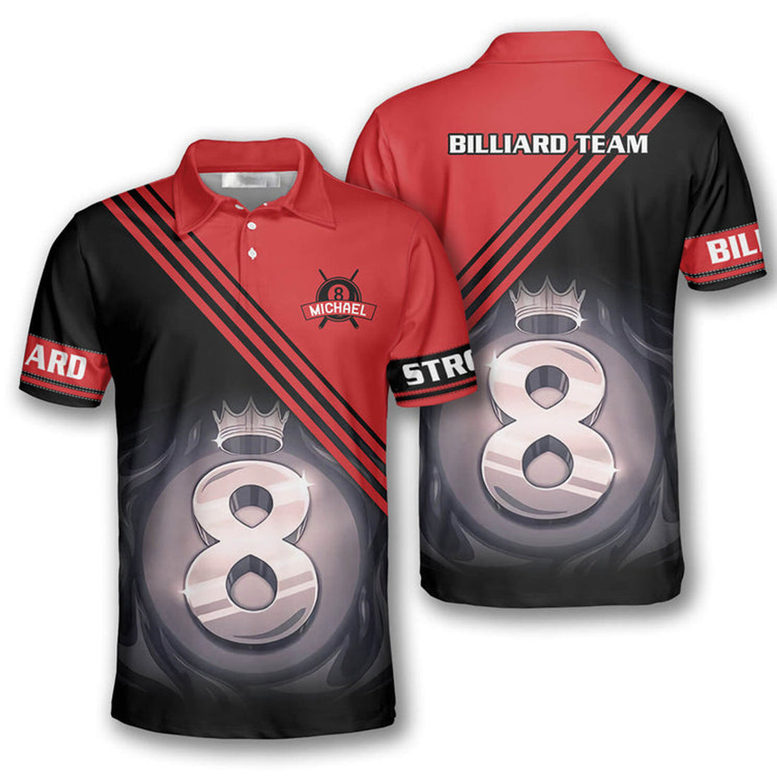 Custom Billiard Ball 8 Red Black Shirt for Men and Team Men's Polo Shirt S-5XL