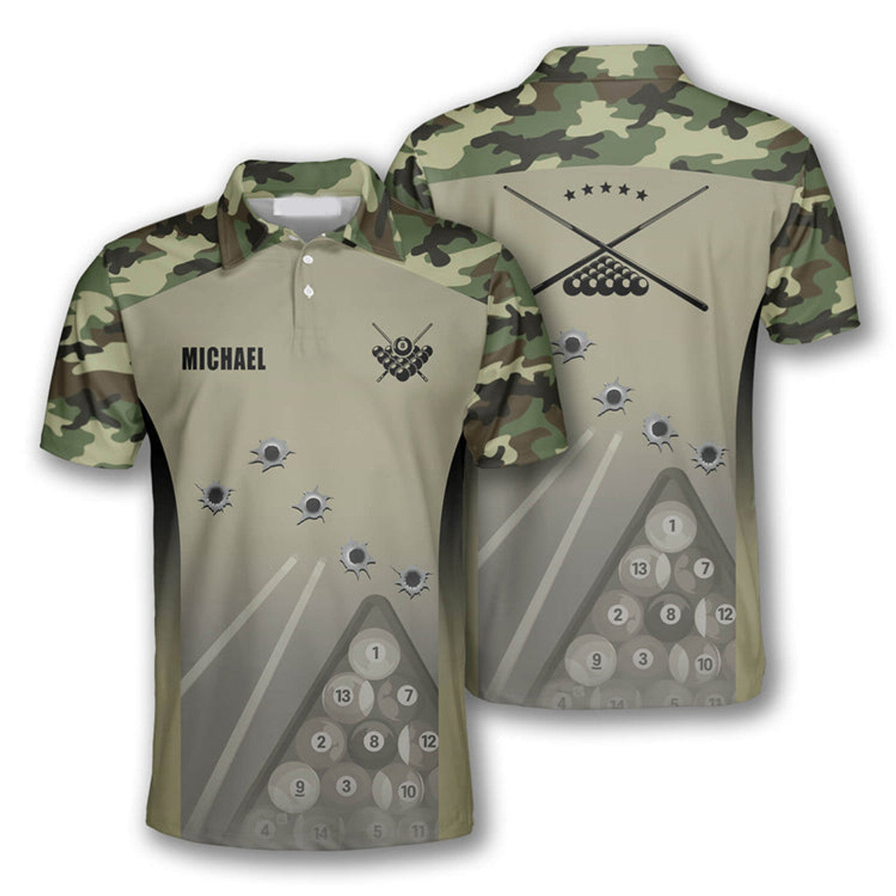 Custom Billiard Camouflage Gun Holes Shirt for Men Team Men's Polo Shirt S-5XL
