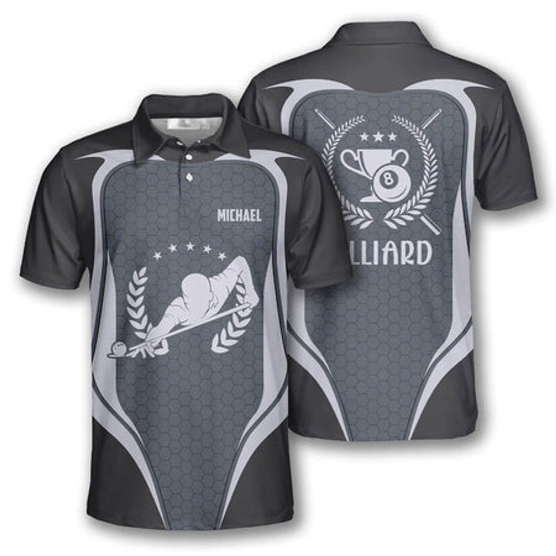 Custom Billiard Grey Honeycomb Emblem Shirt for Men's Polo Shirt S-5XL