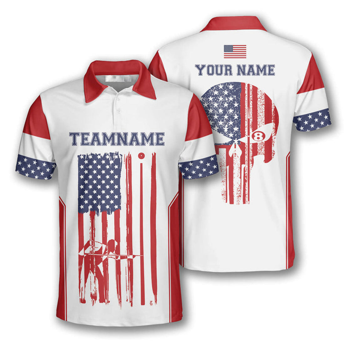 Custom Billiard Patriotic Skull Flag Polo Shirt for Men Men's Polo Shirt S-5XL