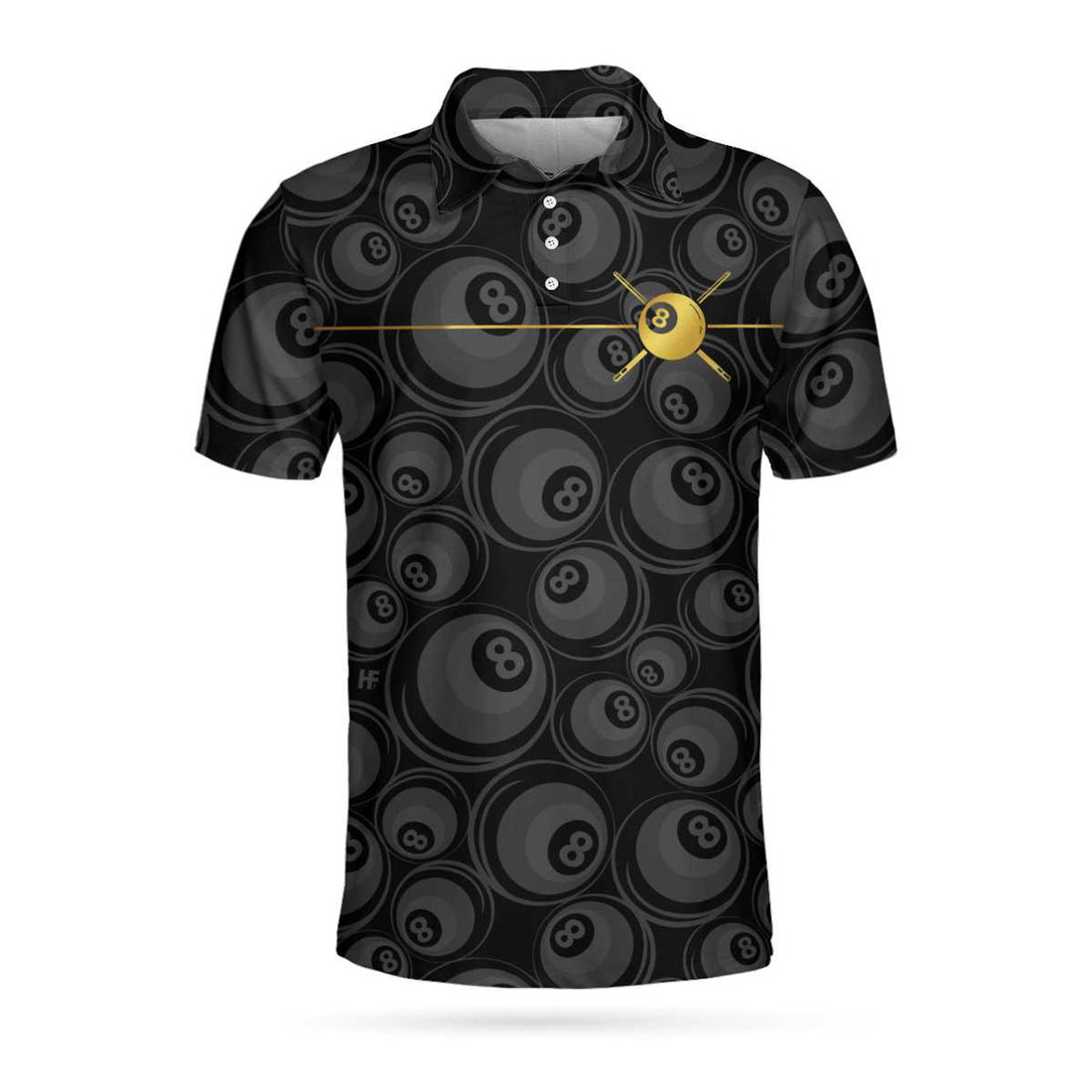 Billiards Black Background And Golden Pattern 8-Ball Men's Polo Shirt