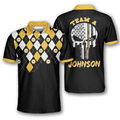 Custom 9 Ball Skull Argyle Pattern Billiard with Name Men's Polo Shirt S-5XL