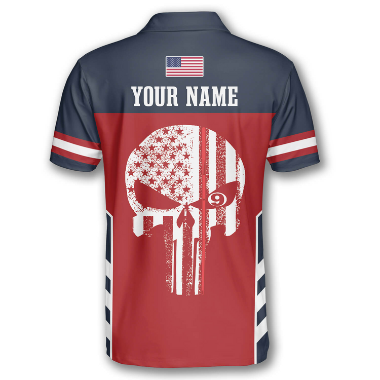 Personalized 9 Ball Skull Flag Custom Billiard Polo Shirt Men's Polo Shirt S-5XL