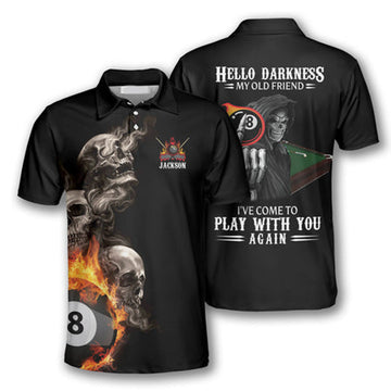 Hello Darkness My Old Friend Billiards Skull 8 Ball Team Men's Polo Shirt S-5XL