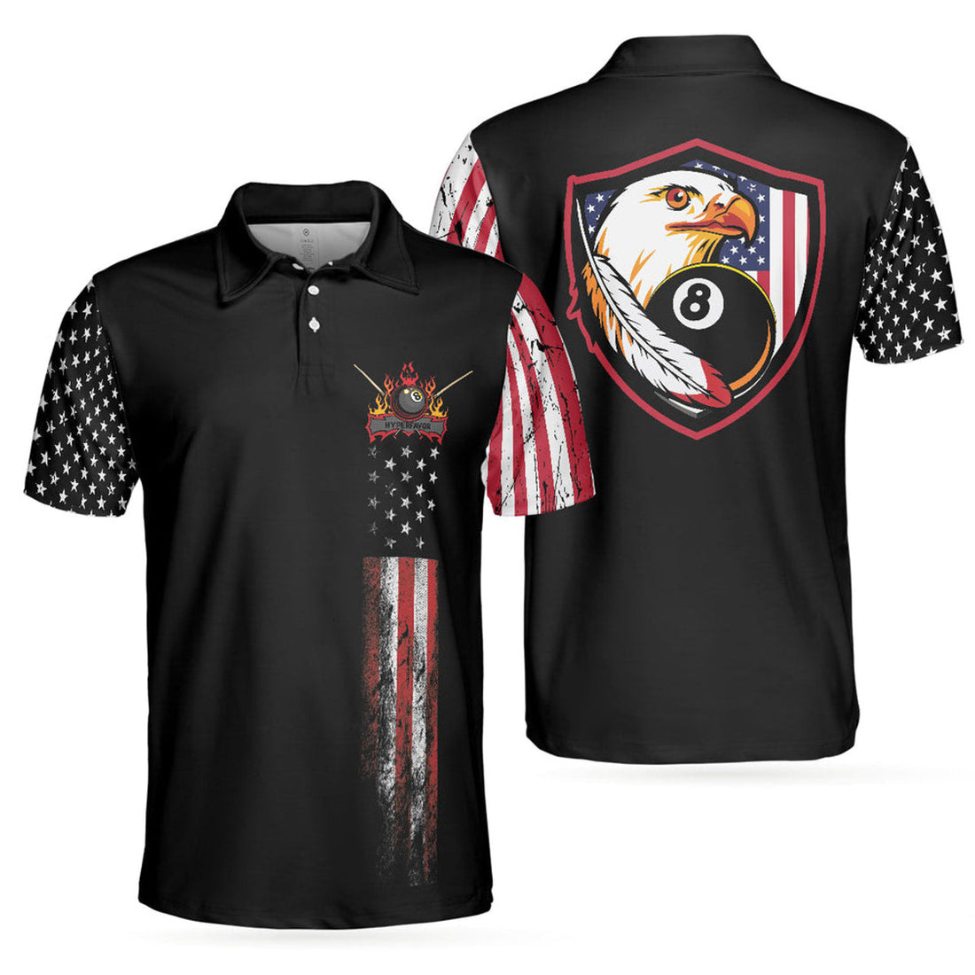 Billiards Eagle American Flag Black Shirt Gifts For Men's Polo Shirt S-5XL