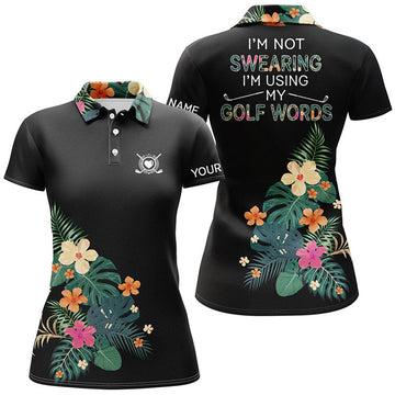 Custom Black Golf Polo Shirt with Tropical Plants Women's Polo Shirts S-5XL