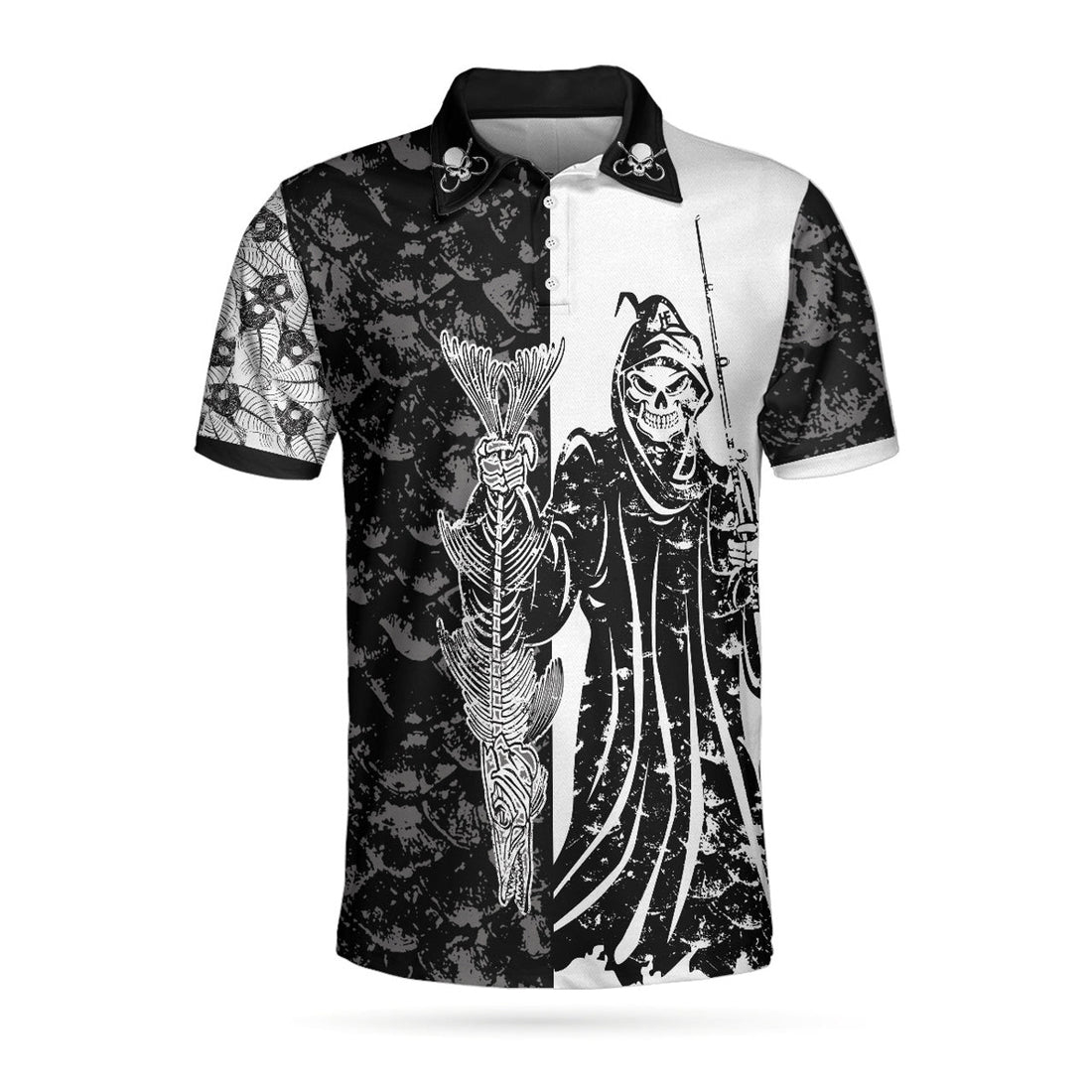 Fish Reaper Grim Reaper Skull Men's Polo Shirt Best Fishing Shirt