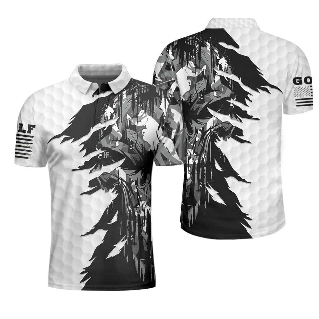 Black & White Golf Skull Camo Shirt Men's Polo Shirt S-5XL