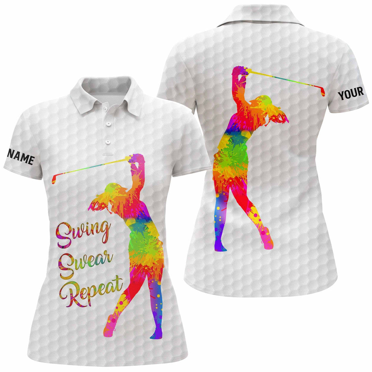 Custom Golf Polo Shirt Watercolor Swing Swear Repeat Women Polo Shirt S-5XL