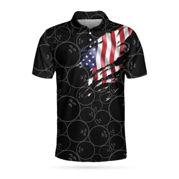 Bowling American Flag Bowling Ball Pattern Team Uniform Men's Polo Shirt S-5XL