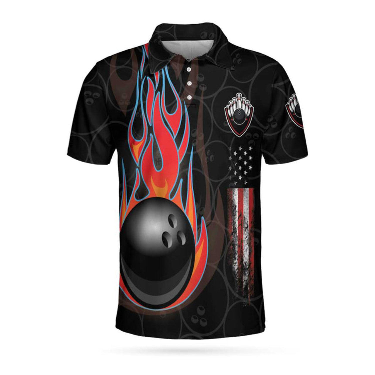 Custom Bowling Skull Team Black Short Sleeve Men's Polo Shirt S-5XL