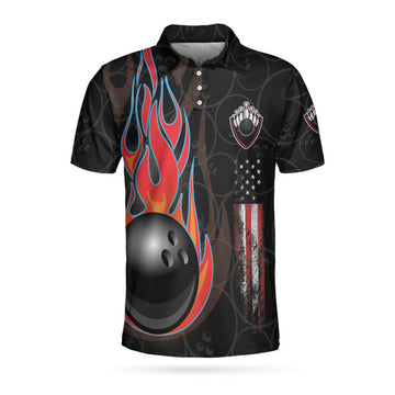 Bowling In Fire And American Flag Short Sleeve Coolspod Men's Polo Shirt S-5XL