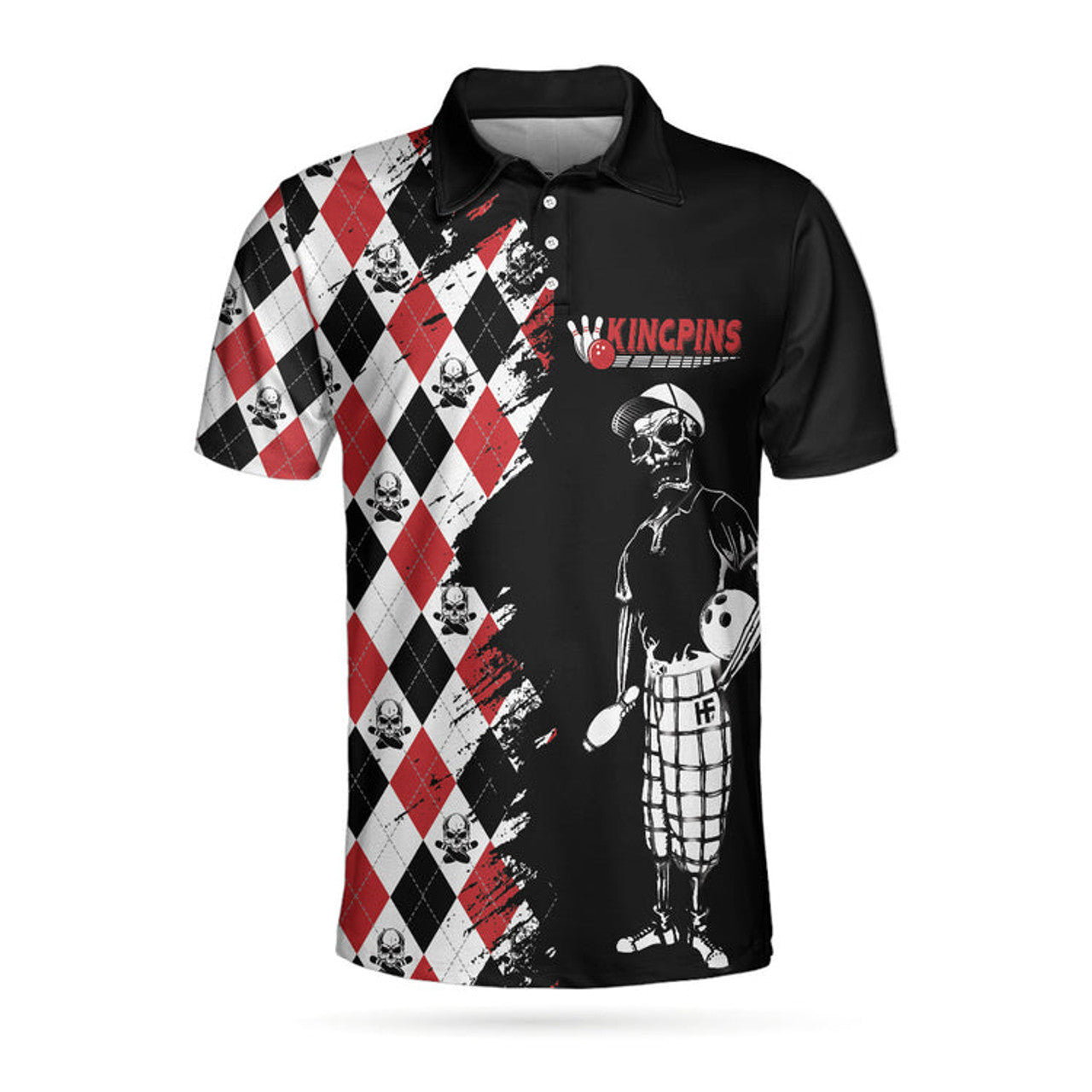 Bowling Skull Argyle Short Sleeve Men's Polo Shirt S-5XL