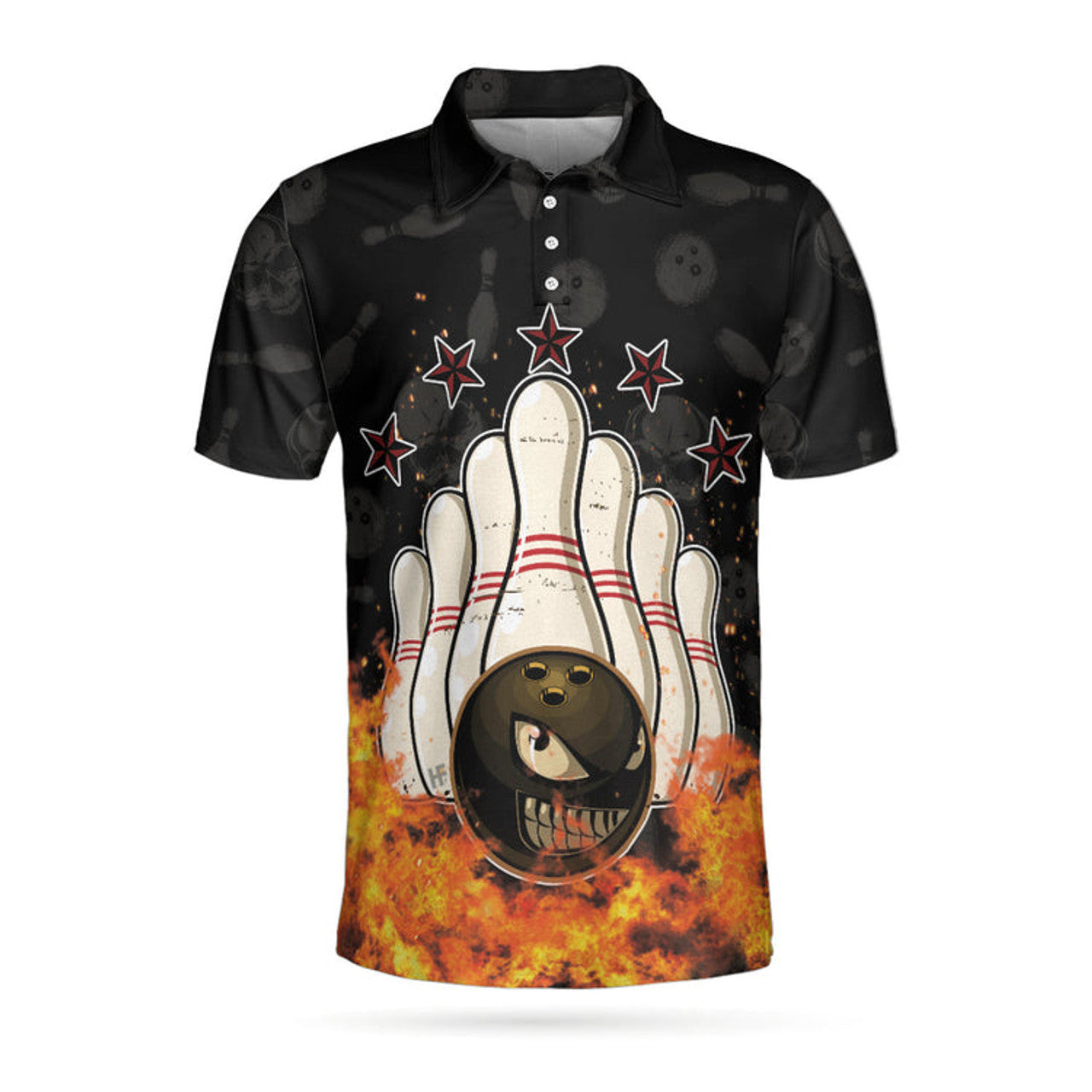 Bowling Skull Monster Ball Skull Star Fire Men's Polo Shirt S-5XL
