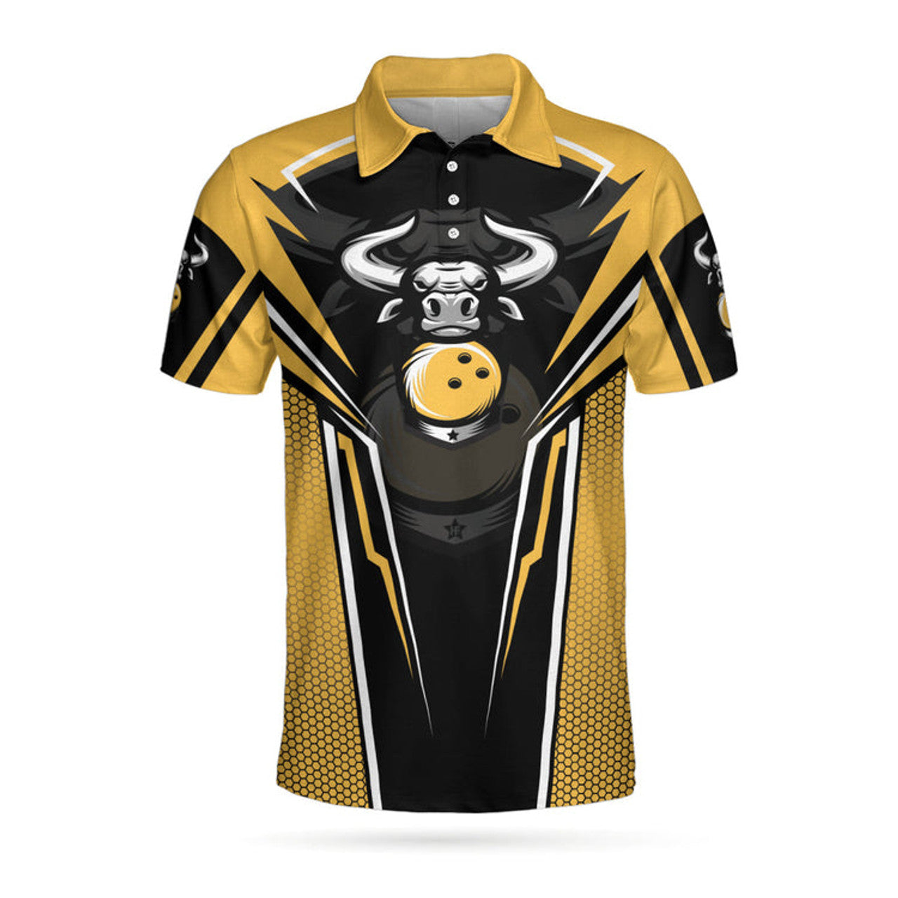 Clean Sweep Yellow Bull Bowling Short Sleeve Digital Polo Men's Polo Shirt S-5XL