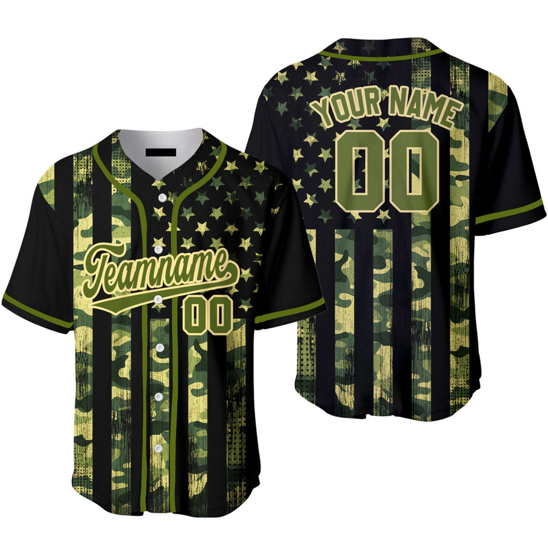 Custom American Flag Camo Black Yellow Baseball Jersey S-5XL