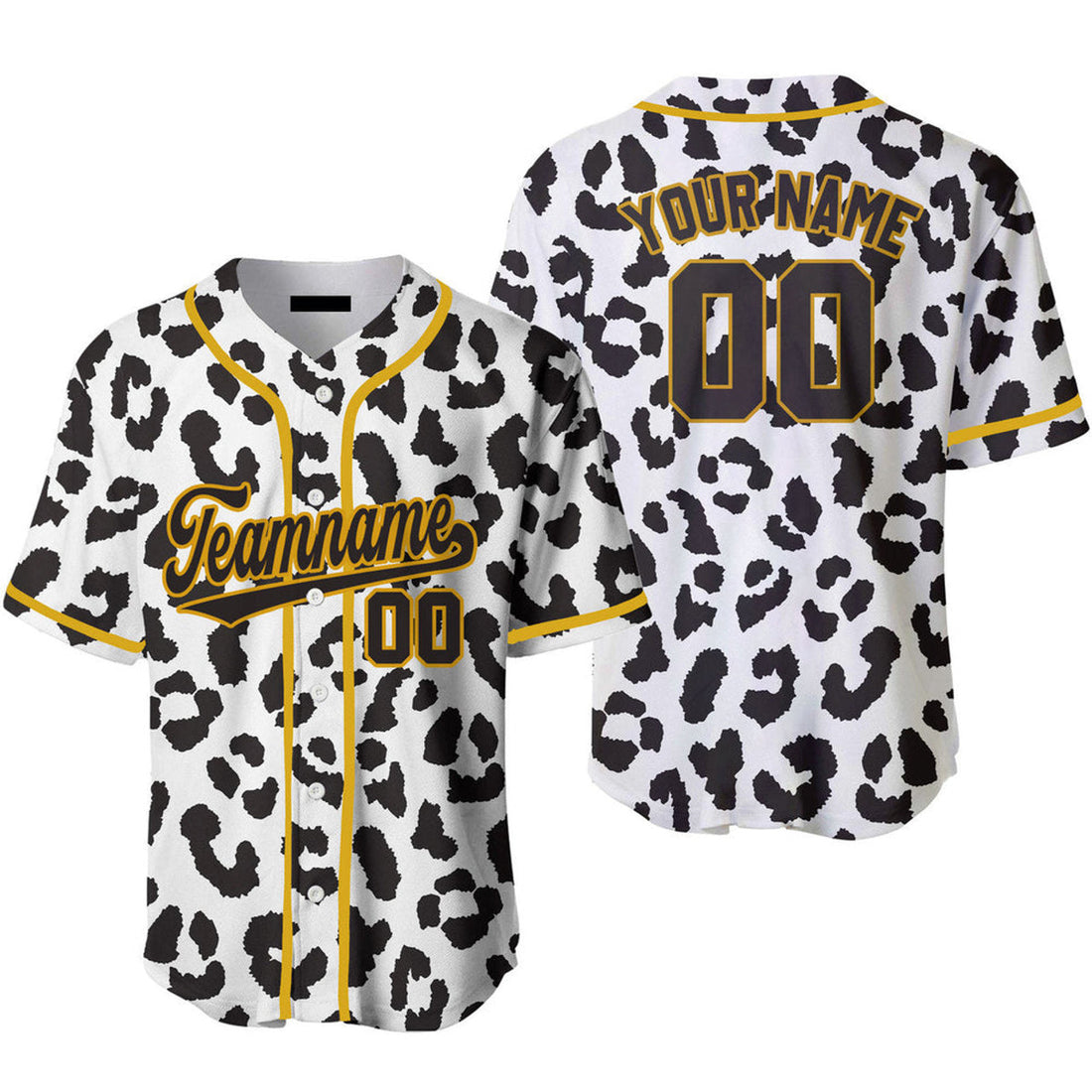 Custom Black White Leopard Pattern Gold Baseball Jersey S-5XL