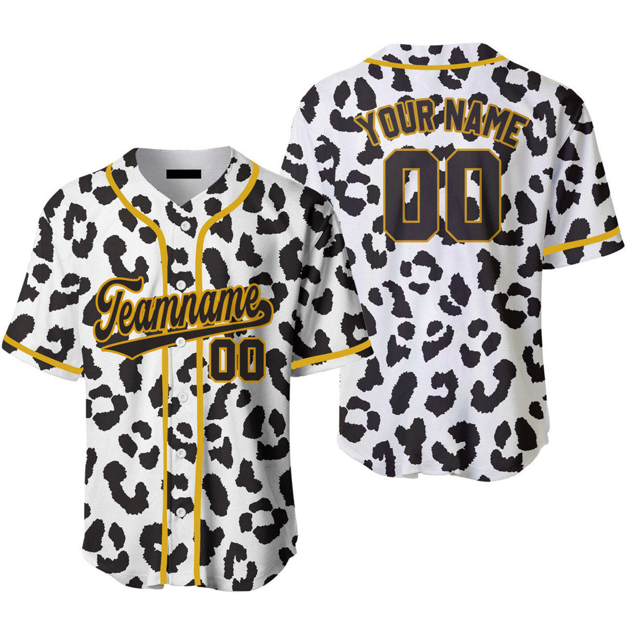 Custom Black White Leopard Pattern Gold Baseball Jersey S-5XL