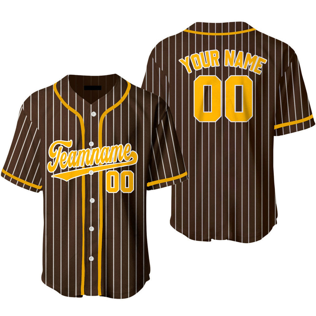 Custom Brown White Pinstripe Yellow Baseball Jersey S-5XL