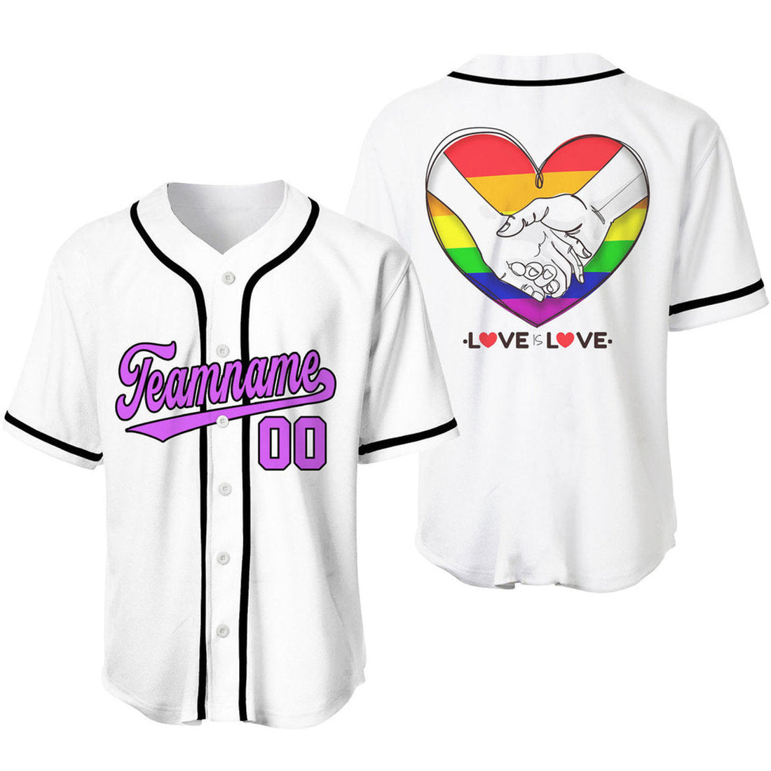 Custom Pride LGBT Love Is Love Purple Baseball Jersey S-5XL