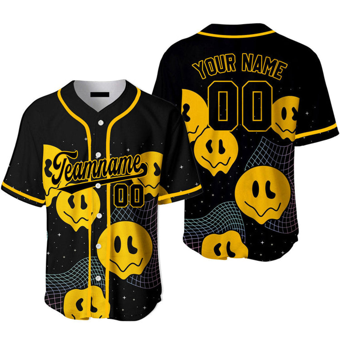 Custom Psychedelic Smiley Hippie Pattern Black Shirt Baseball Jersey S-5XL