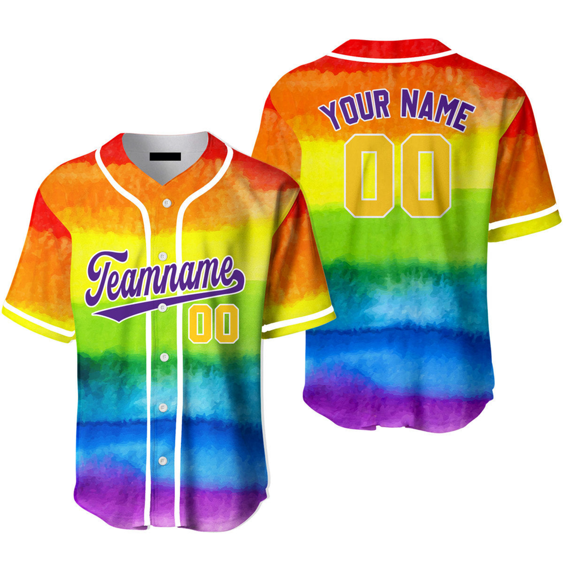 Custom Rainbow Pride LGBT Light Blue White Baseball Jersey S-5XL