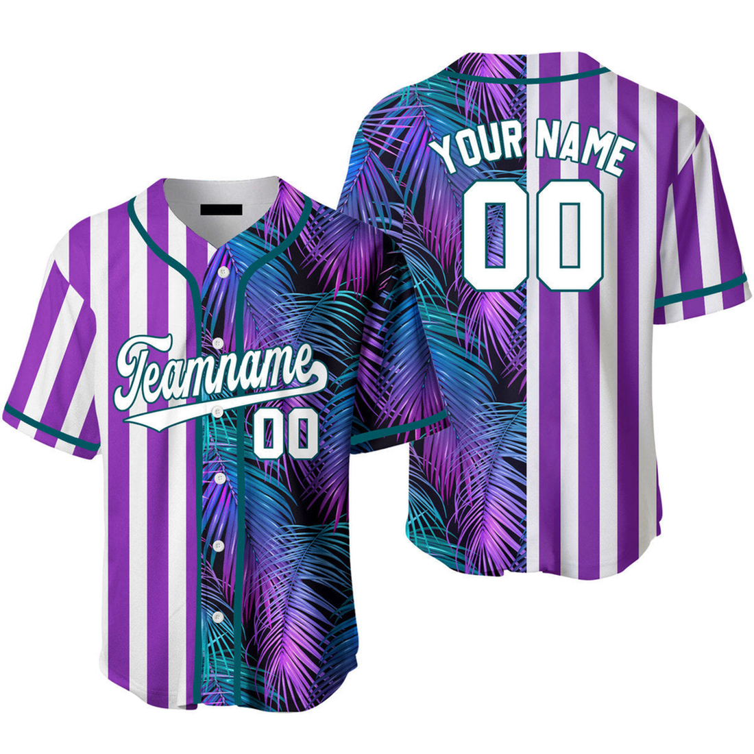 Custom Tropical Purple White Kelly Split Baseball Jersey S-5XL