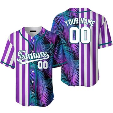 Custom Tropical Purple White Kelly Split Baseball Jersey S-5XL