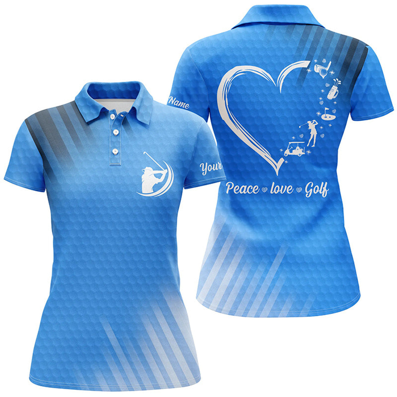 Custom Name Multicolor Peace Love Golf Personalized Best Women's Polo Shirts S-5XL